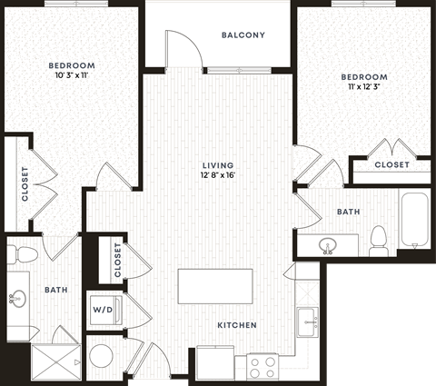 Floor plan for 2 beds, 2 baths, 984 sqft